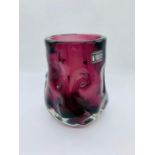 Whitefriars Knobbly Cased Aubergine vase c.1072 H 13cms with label