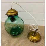 A converted viresa green glass carboy celling lamp with antique brass furniture (rewired and pat