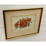 A framed water colour "Red Roses" by Gladys Dillon