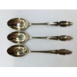 Three small silver coffee spoons, hallmarked Sheffield makers mark CBAS