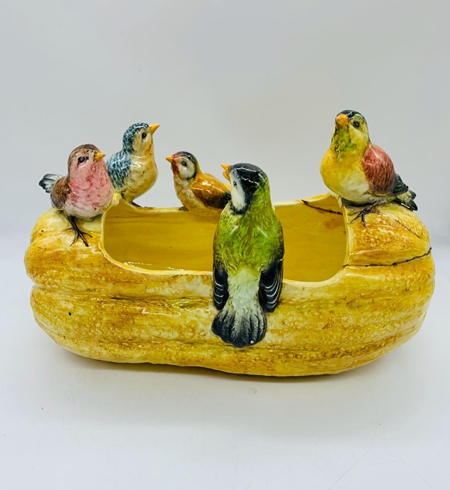 A Delphin Massier, Vallauris, France, Marrow and Bird themed Majolica Jardinere AF (H18cm) - Image 3 of 4