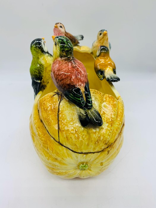 A Delphin Massier, Vallauris, France, Marrow and Bird themed Majolica Jardinere AF (H18cm) - Image 4 of 4