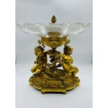 A gilt bronze tazza with cupids and glass bowl AF
