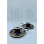 pair of Garrard & Co Ltd candle holders with glass shades