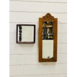 Two small framed bevelled mirrors in arts and crafts style (23cm x 23cm and 59cm x 23cm)