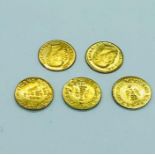 Five Imperio Mexicano Gold Coins
