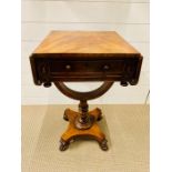 William IV walnut work table with frieze drawer and hinged leaves