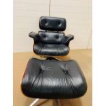 Eames style Lounge Chair with ottoman in black leather and Cherrywood finish