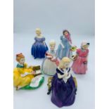 A selection of Six Royal Doulton figurines, Marie, Wendy, The Rag Doll, Tinkle Bell, Affection and
