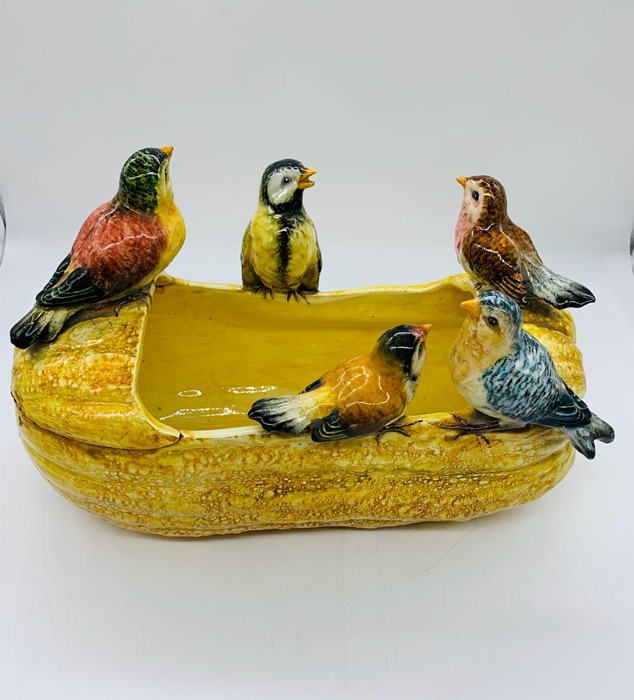 A Delphin Massier, Vallauris, France, Marrow and Bird themed Majolica Jardinere AF (H18cm) - Image 2 of 4