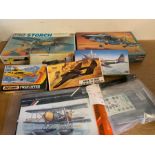 Eight model kits of fighter planes by Matchbox, Hasegawa and Airfix