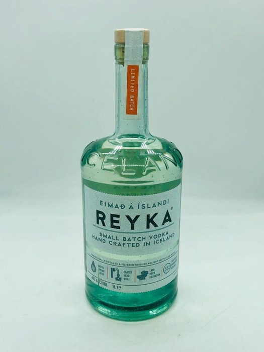 A Bottle of Reyka Vodka. Reyka is an Icelandic vodka, distilled from wheat and barley. It is also