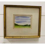 Small water colour of a cricket scene by Bobble Kimber (19cm x 21cm)