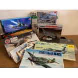 Ten War plane model kits by Airfix, Heller, Revell etc