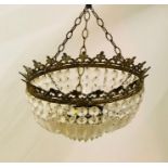 A brass and glass chandelier with original ceiling rose and attachments (35cm in diameter)