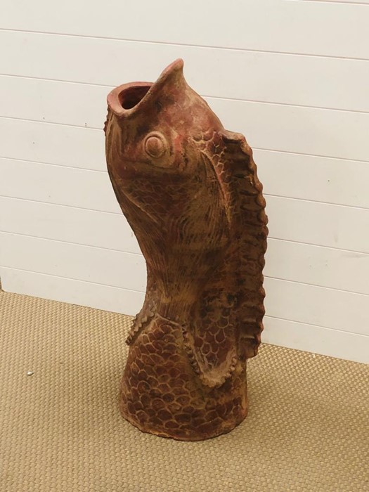 A Tall Terracotta Carp planter