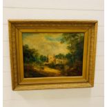 An oil on canvas of a country house scene signed F Dalton.
