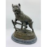 A Charles Valton Bronze of a dog in a country scene on a plinth.
