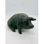 A Little Sitting Pig in cold cast resin signed by David Selby, 1991