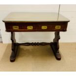 Two drawer desk with brass drop handles