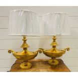 A pair of brass urn table lamps (PAT tested)