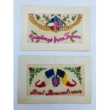 Two French embroidered silk postcards