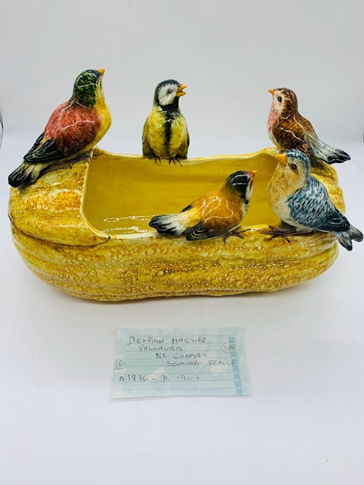 A Delphin Massier, Vallauris, France, Marrow and Bird themed Majolica Jardinere AF (H18cm)