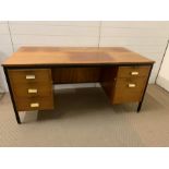 Mid century office desk with brass effect handles and pull out shelves