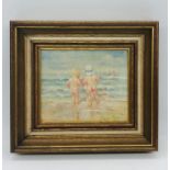 A charming framed oil on board, titled " Water Babies" signed by the artist Pauline Brown
