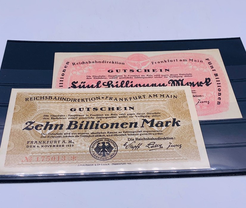 A Five and Ten Trillion mark German Notgeld bank notes. - Image 2 of 2