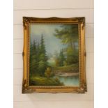 An oil on canvas Forest Landscape signed F Haltel