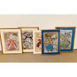 A selection of Four Royal Opera House framed and unframed paintings of costumes from 1988