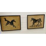 A Pair of Chinese Silk Drawings of Horses.