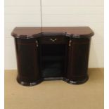 A high gloss rosewood console cabinet with drawer and bow fronted cupboard