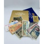 A Book on Collecting Paper Money and Bonds along with a starter selection of 16 notes and the