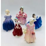 Five Smaller Royal Doulton figures 'Marie', 'Tinkle Bell', 'Christmas Morn', 'Bo Peep', and '