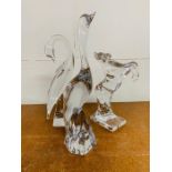 Three Daum of France crystal figures to include Birds and a Horse