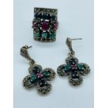 Persian silver jewellery earrings and ring.