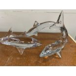 Three Daum crystal figures of Dolphins