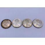Four 1966 Canadian One Dollar Silver Coins