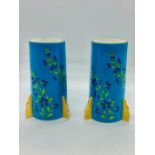 A pair of Coalport Turquoise vases with floral design. Coalport AD 1760 mark to base.