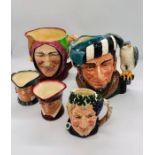 A selection of five Royal Doulton Character Jugs, two large three small.
