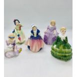 Five smaller Royal Doulton figures to include 'Belle', 'Mary Had A little Lamb', 'Dinky Do', 'Babie'