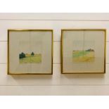 Two coloured drawings by Tony Yates, Blickling/Norfolk and The View from Billingford Mill/Suffolk