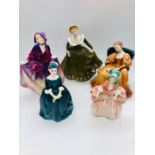 Five Royal Doulton Figures to include: 'Geraldine', 'Romance', 'Cherie', 'Sweet Anne' and 'Bo Peep'