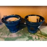 Three blue-glazed pottery gardens pots