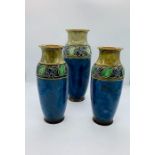 Three Royal Doulton blue glazed vases