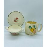 Susie Cooper Crownworks of Burslem floral decorated jug and a Susie Cooper two handed soup bowl