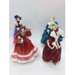 Four Royal Doulton Figurines to include 'A Victorian Lady', 'Christmas Morn', 'Fragrance', '