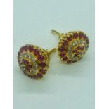 A Pair of Asian gold earrings with rubies and diamonds (7.3g)